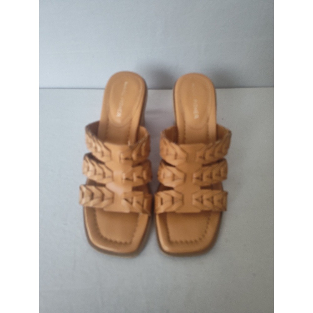 Marc Fisher Matina Tan Braided Triple Strap Block Heel Mule Sandals Womens 7M